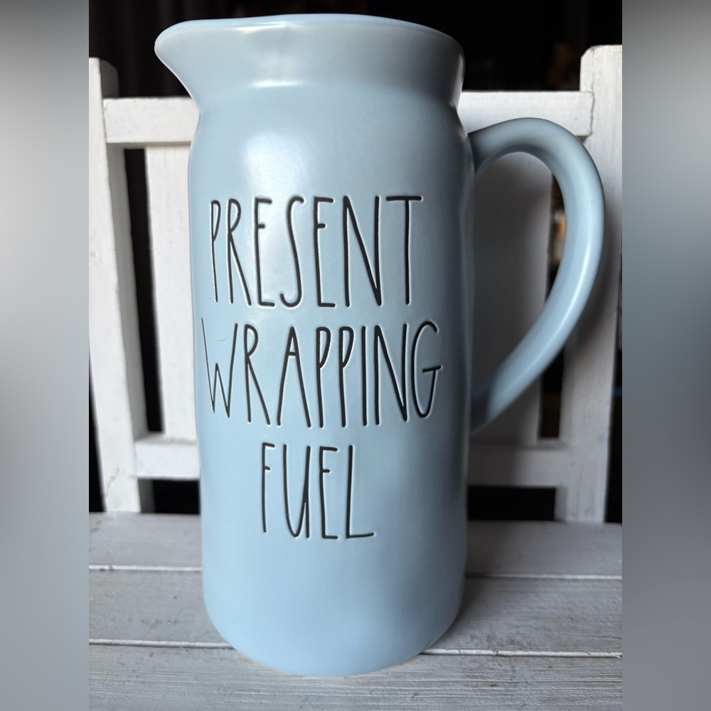 Blue Ceramic Pitcher with Text
